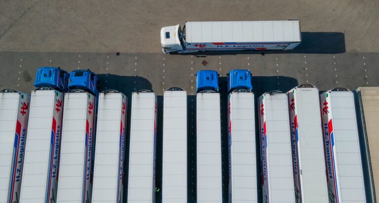 Trucks being loaded at warehouse